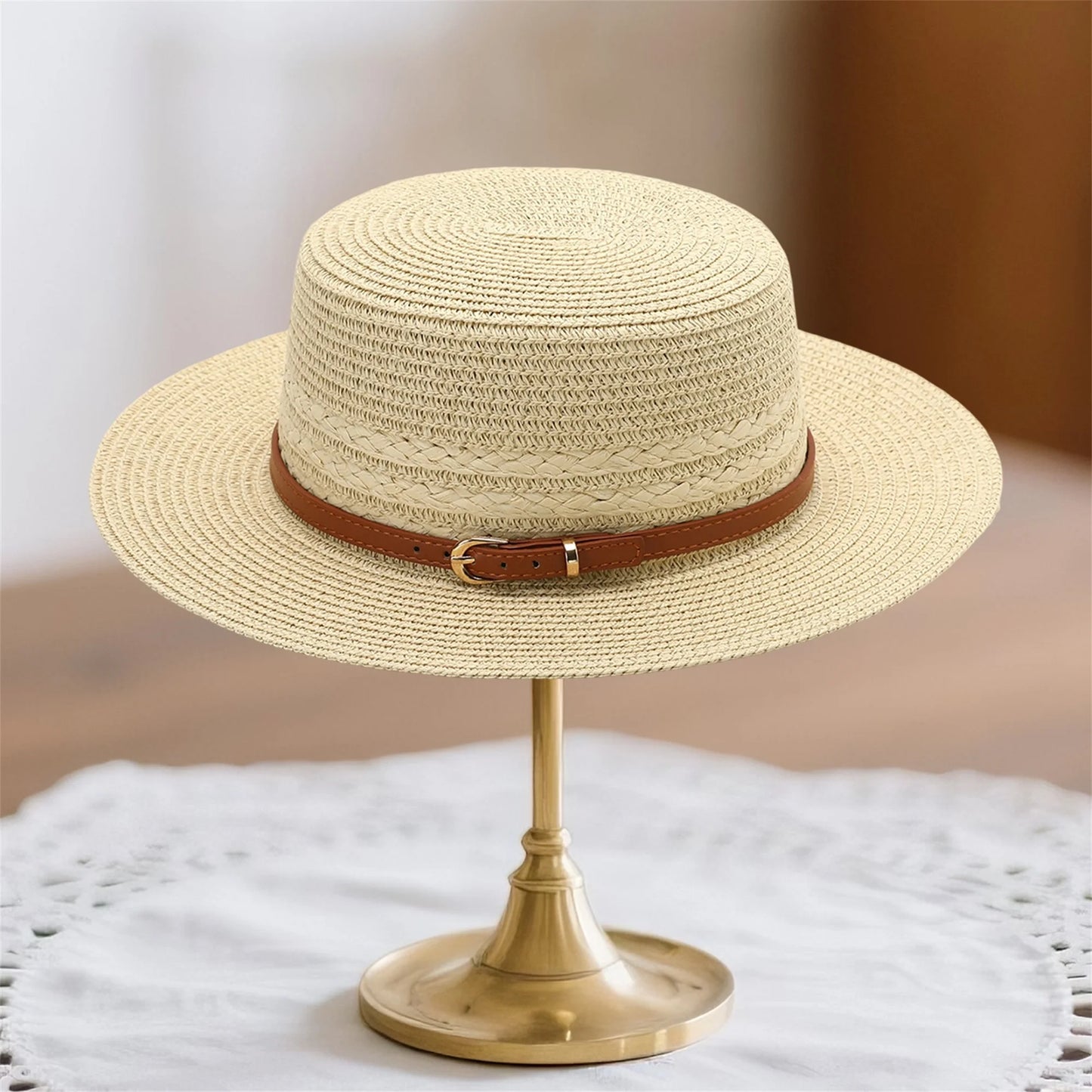 Women's Wide Brim Straw Sun Hat With Breathable Design