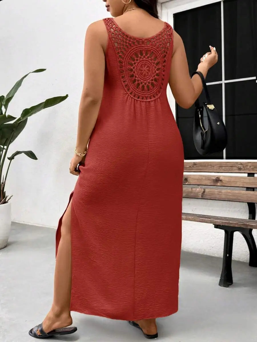 Sleeveless Maxi Dress With Crochet Back And Side Slit