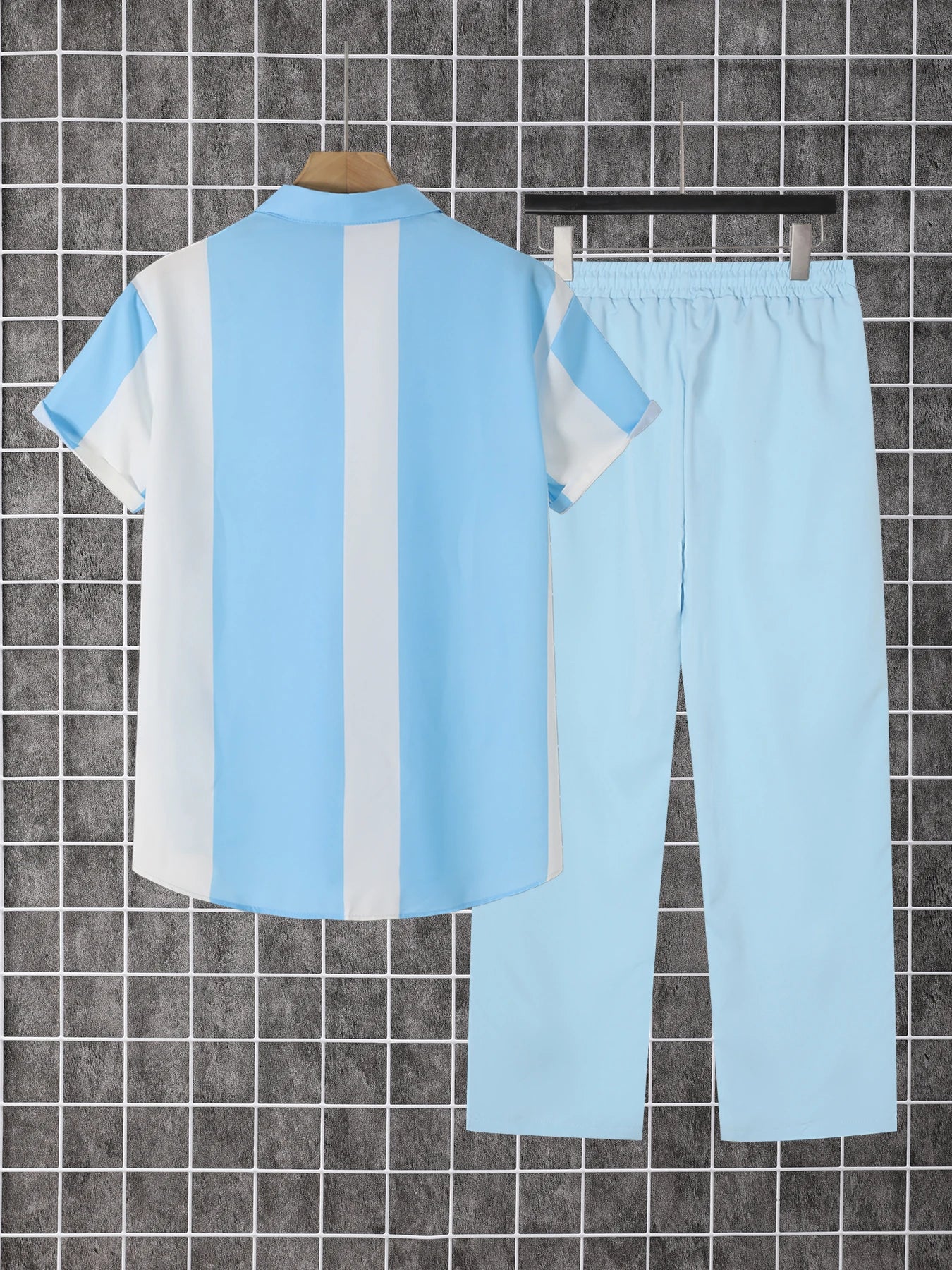 2 Piece Printed Men's Summer Short Sleeve Shirt And Pants Set