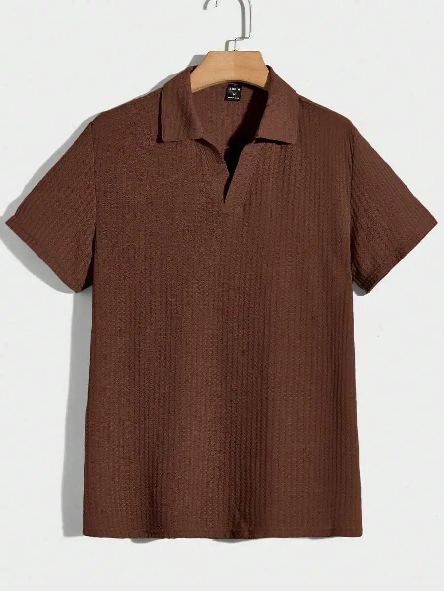 Mens Solid Waffle Knit Short Sleeve Polo Shirt Regular Fit