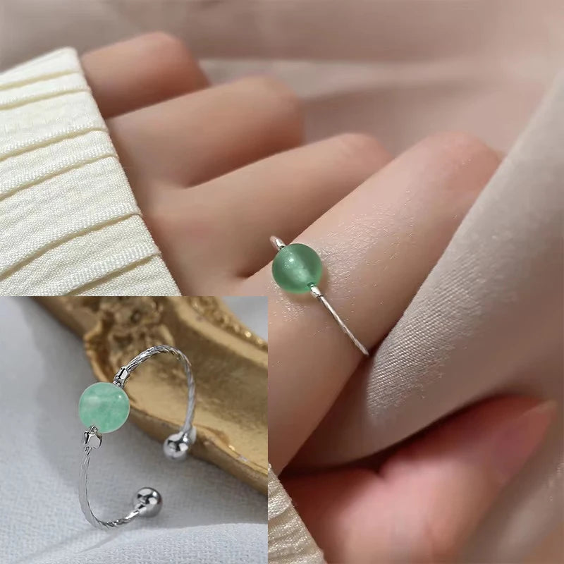 Sterling Silver Hotan Jade Geometric Ring For Women