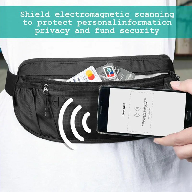 RFID Blocking Waterproof Travel Fanny Pack Hidden Wallet Passport Holder