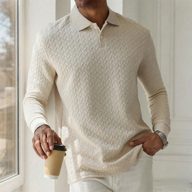 Men Long Sleeve Polo Shirt Breathable Polyester Office Polo T Shirt