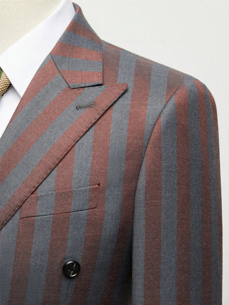 Mens Jacquard 2 Piece Suit Set Slim Fit Double Breasted Jacket Pants