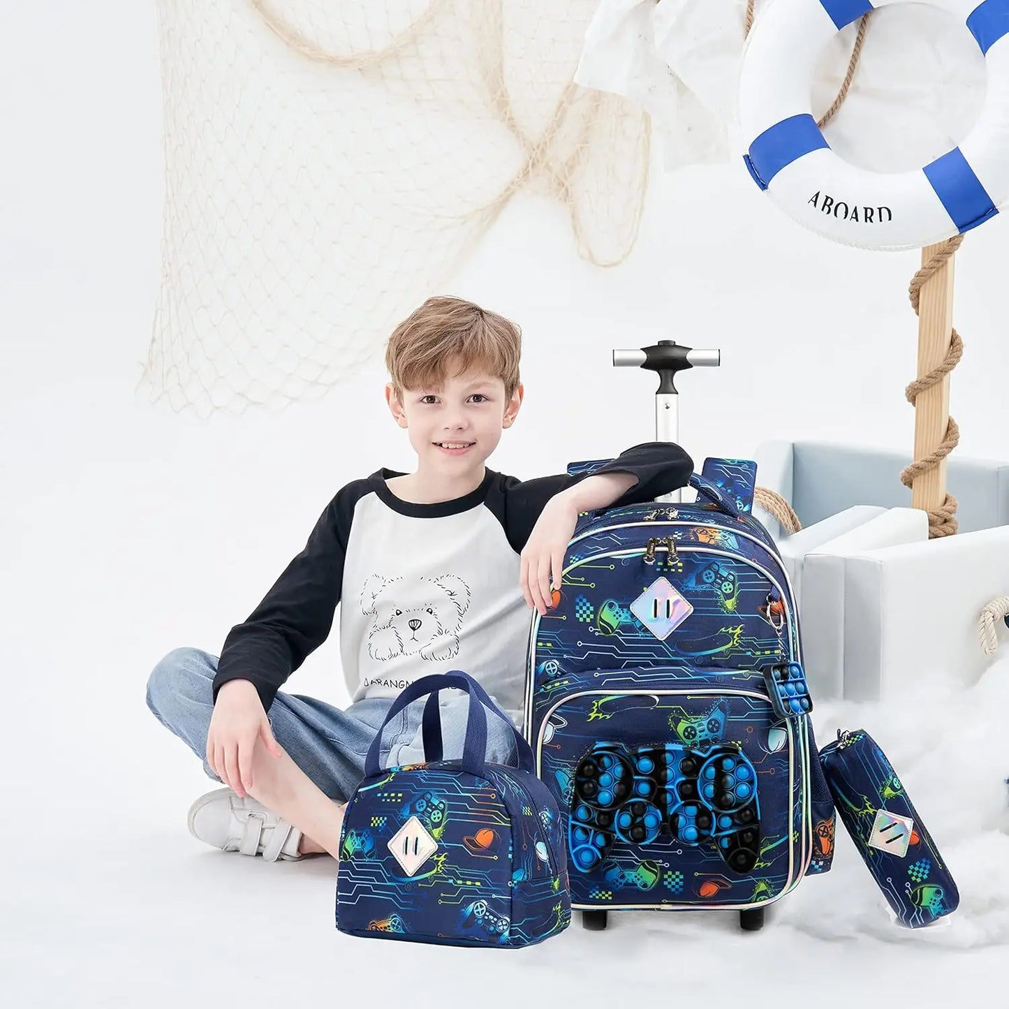 Rolling Backpack for Boys Luggage Set with Wheels
