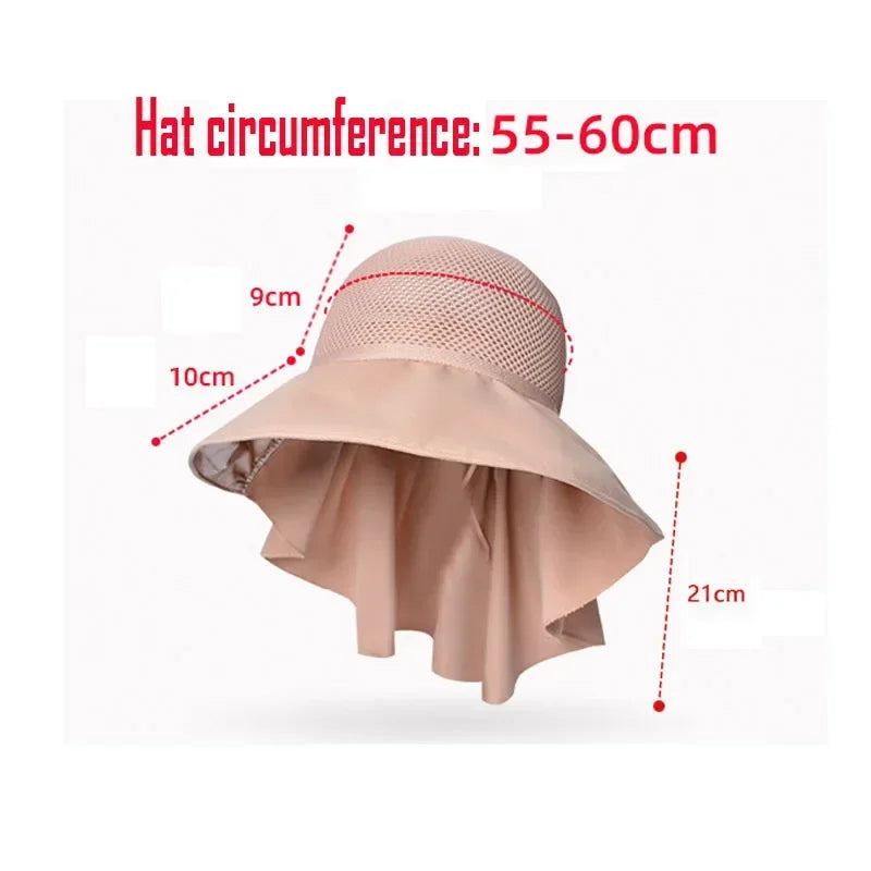 Summer Women Bucket Hat Shawl Mesh Face Neck Sun Protection