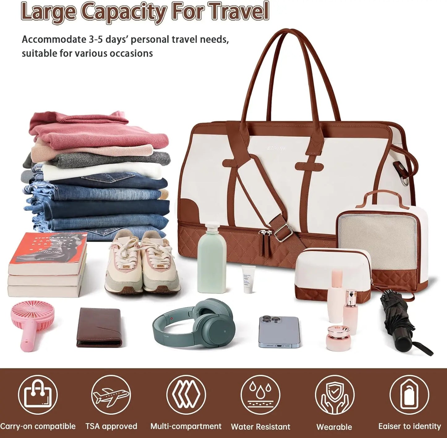 Womens Travel Duffle Bag With Shoe Compartment Wet Pocket