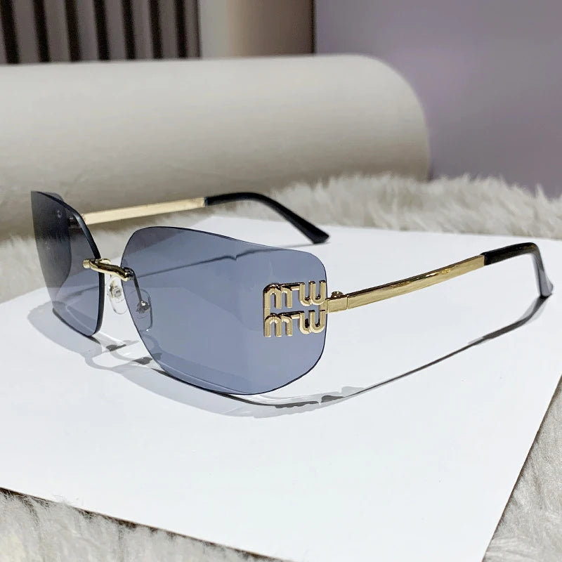 Classic Rimless Sunglasses For Women Gradient Lenses