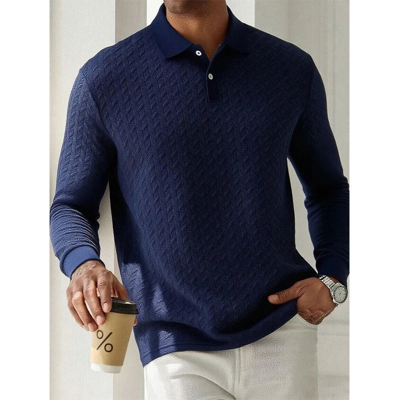 Men Long Sleeve Polo Shirt Breathable Polyester Office Polo T Shirt