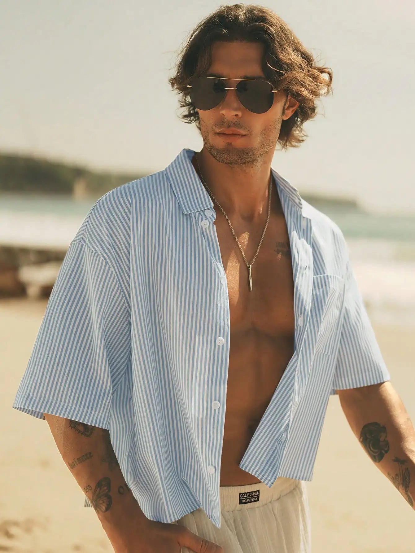 Men's Lightweight Woven Striped Short Sleeve Casual Shirt