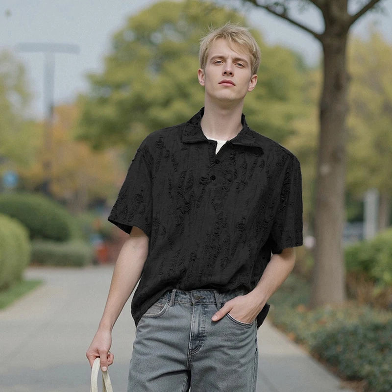 Men's Casual Short Sleeve T Shirt With Vintage Distressed Texture