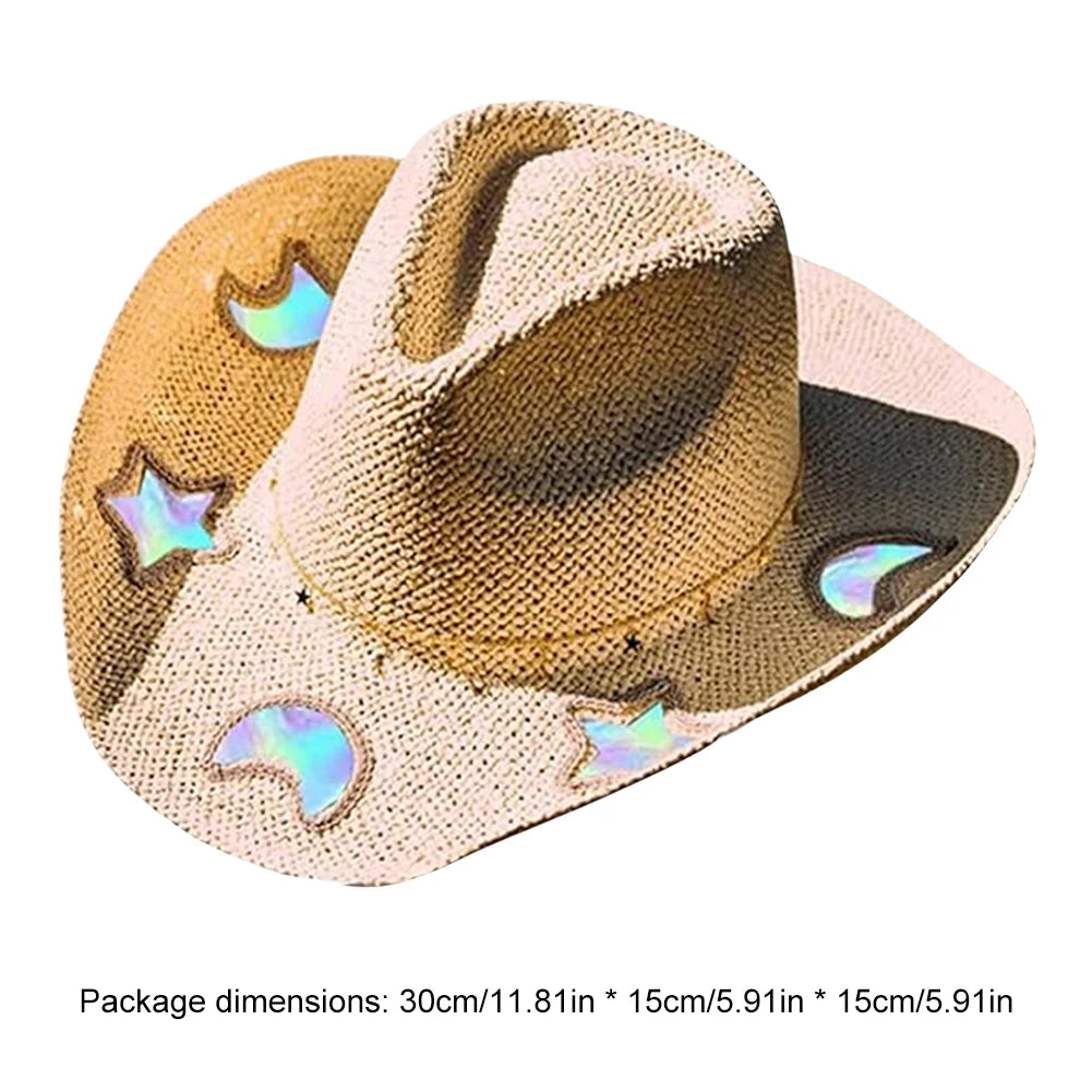 Straw Cowboy Hat Western Bohemian Beach Sun Hat Women