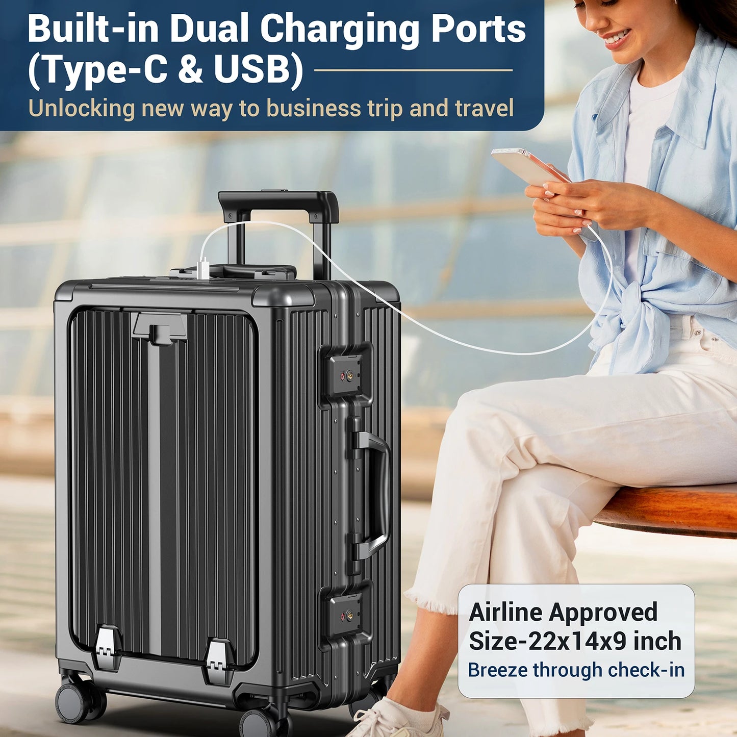 Airline Approved Carry-On Luggage Aluminum Framed With Laptop Compartment