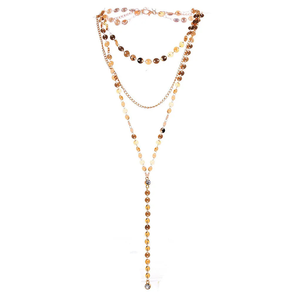 Stainless Steel Multilayer Sequins Tassel Necklace For Women Y Shape