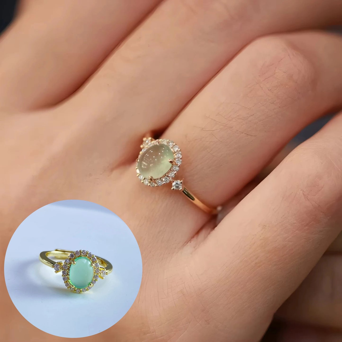 Sterling Silver Hotan Jade Geometric Ring For Women