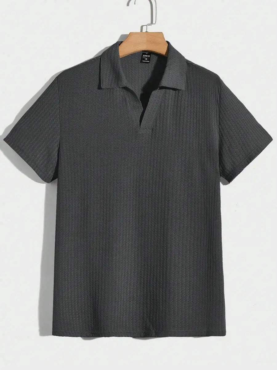 Mens Solid Waffle Knit Short Sleeve Polo Shirt Regular Fit
