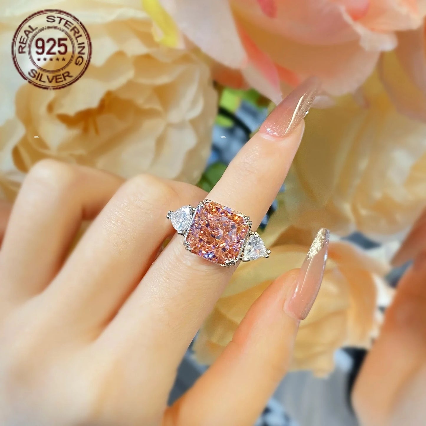 Square Ice Flower Cut 925 Silver Ring For Women