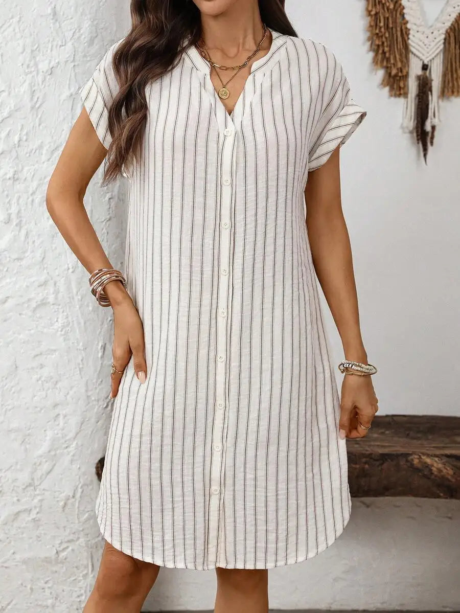 Women's Button Front Short Sleeve Mini Dress 100 Percent Cotton