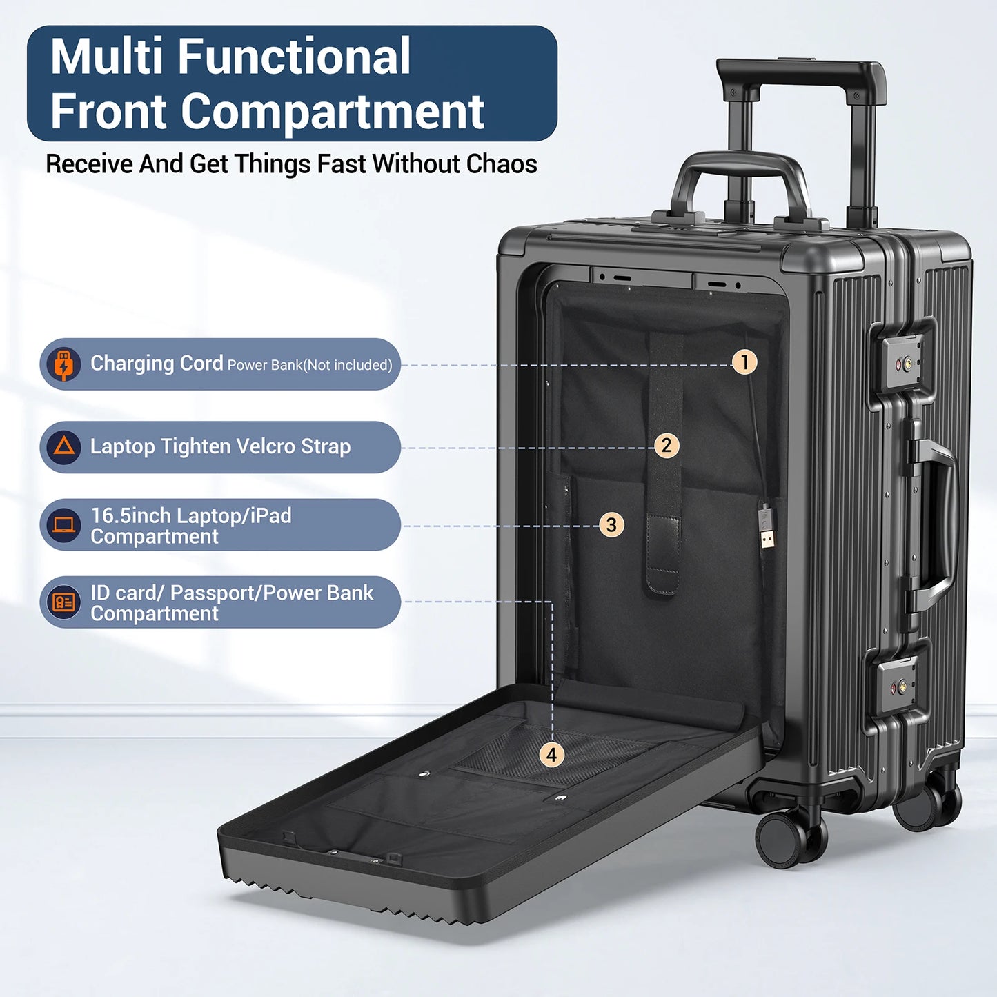 Airline Approved Carry-On Luggage Aluminum Framed With Laptop Compartment