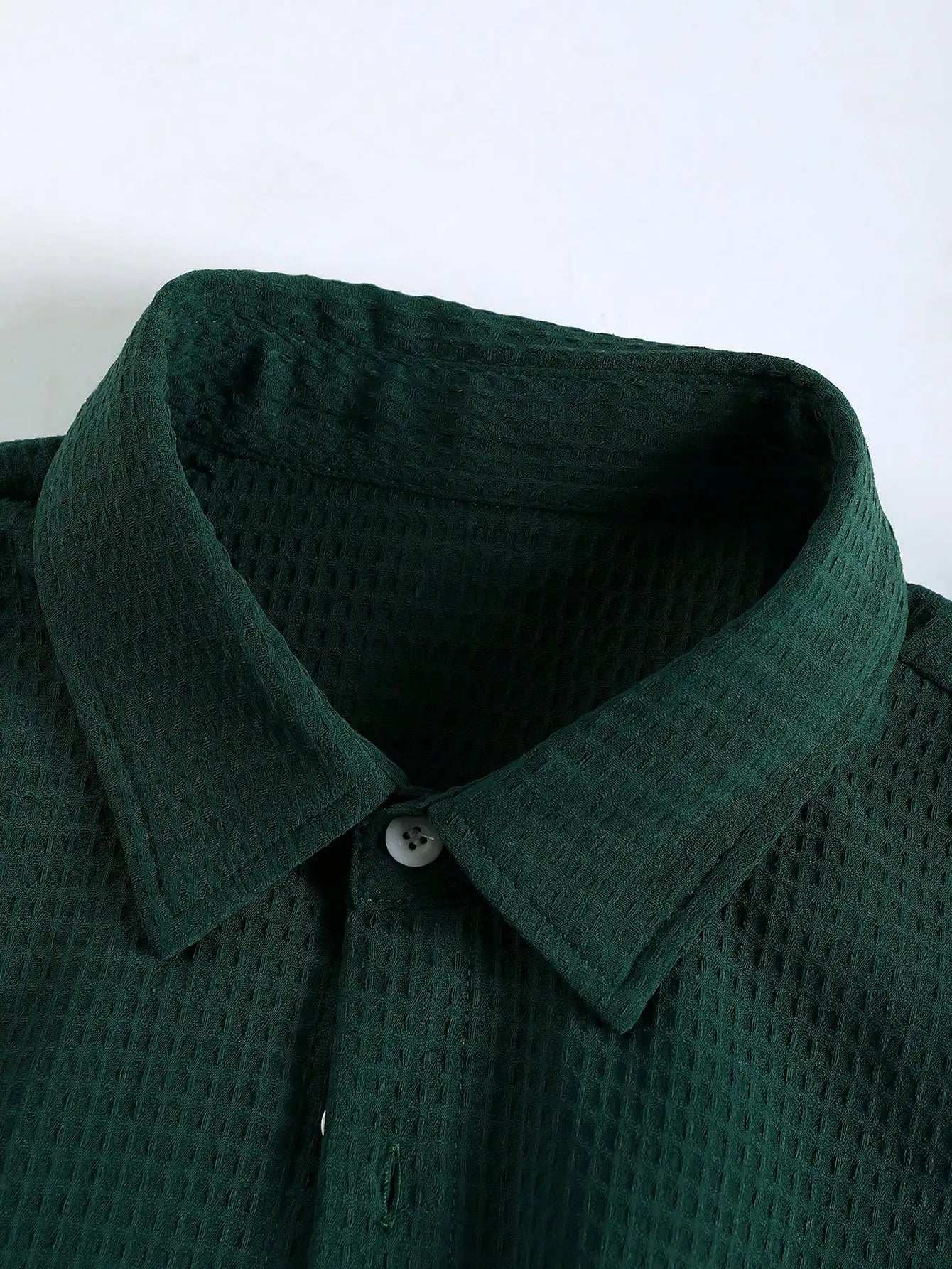 Men's Waffle Knit Short Sleeve Button Down Shirt Casual Spring