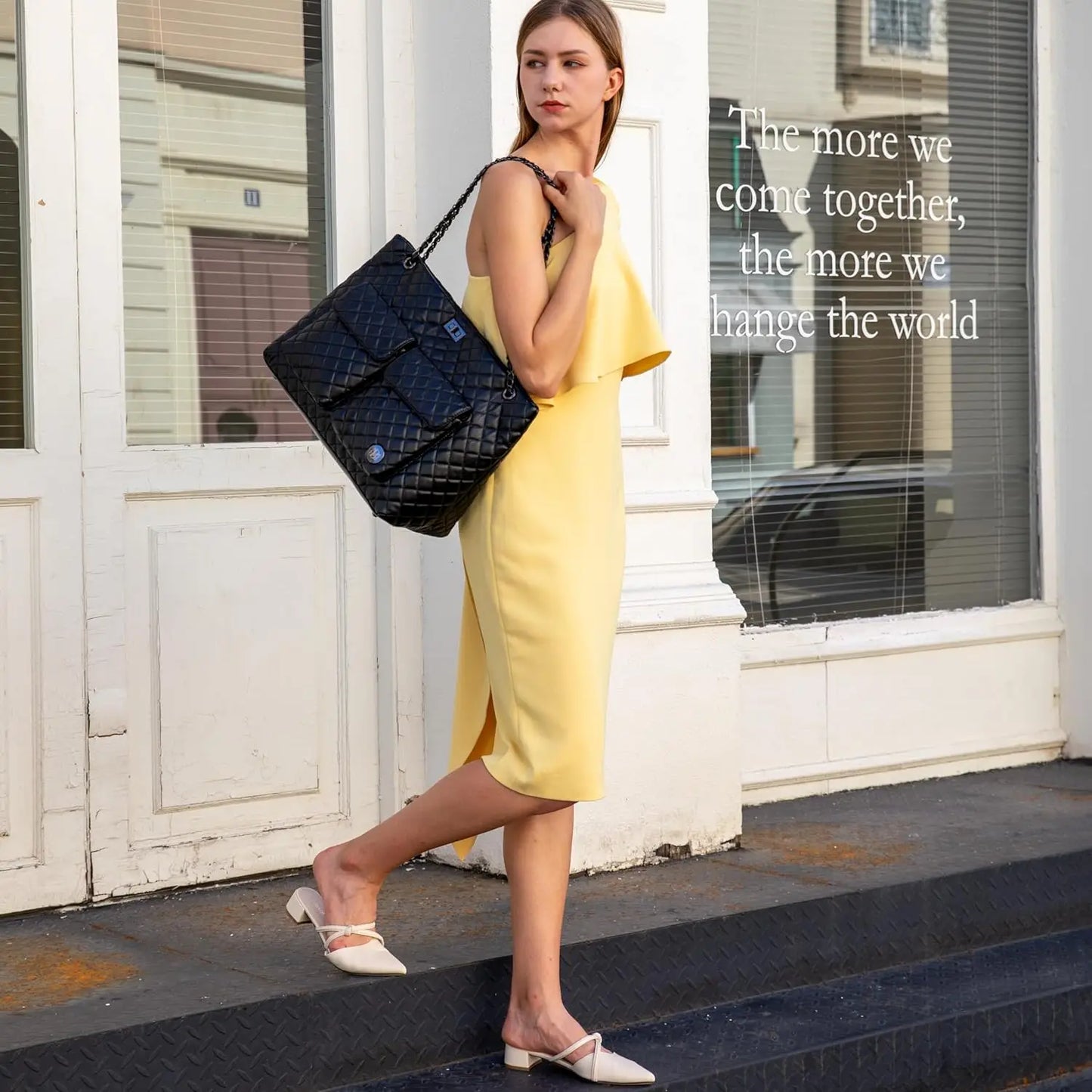 Quilted Vegan Leather Tote Weekender Bag For Women