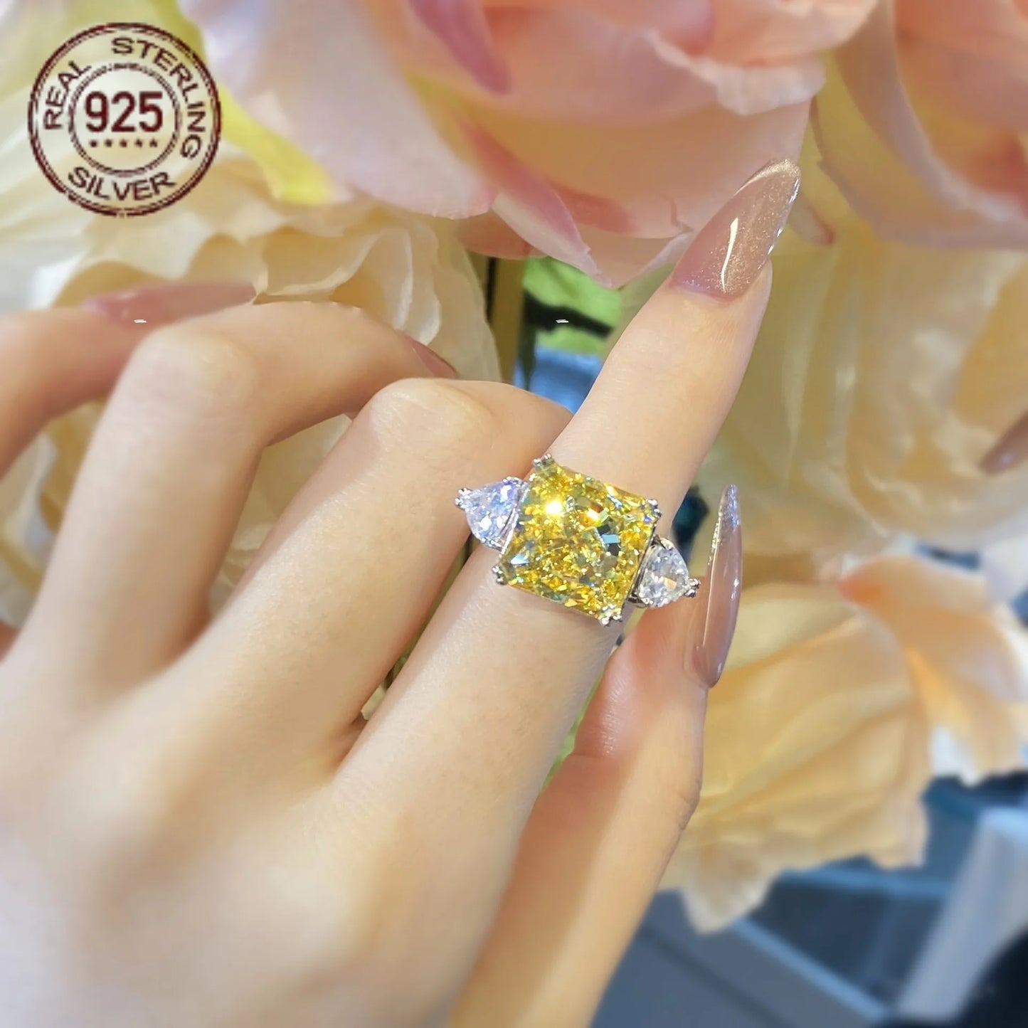 Square Ice Flower Cut 925 Silver Ring For Women
