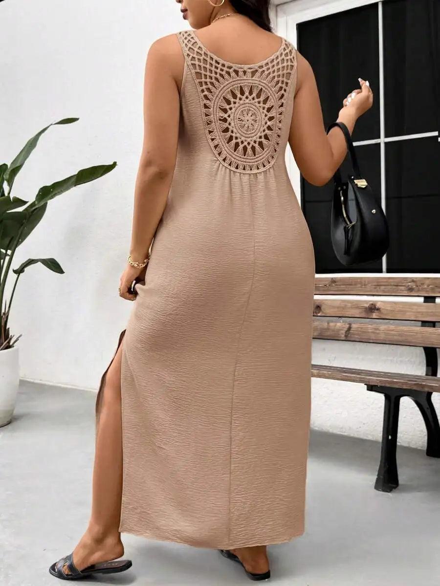 Sleeveless Maxi Dress With Crochet Back And Side Slit