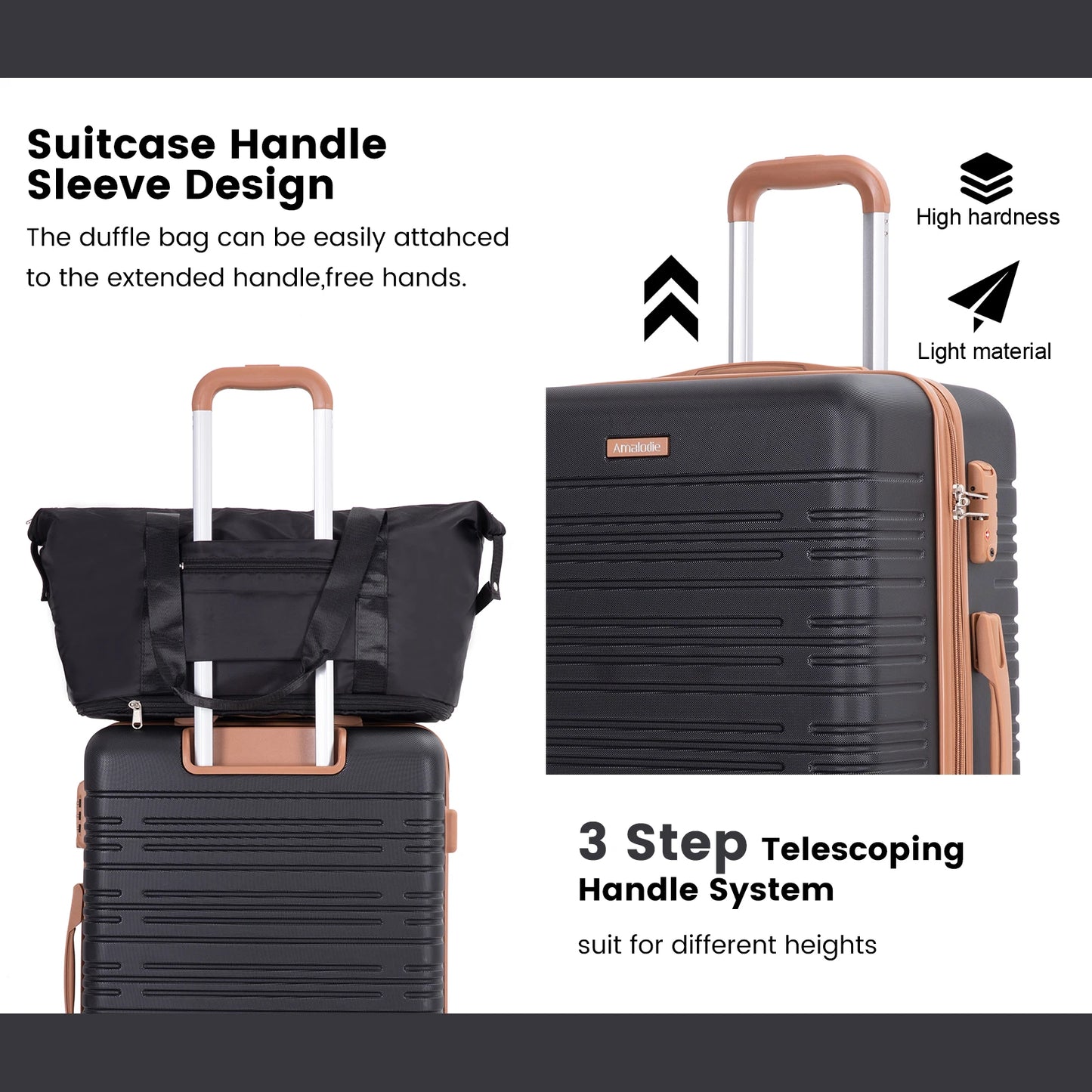 5 Piece Hard-shell Luggage Set With Spinner Wheels TSA Lock Duffle Bag