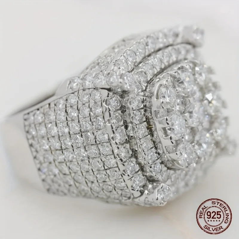 Men's Sterling Silver Cluster Engagement Ring