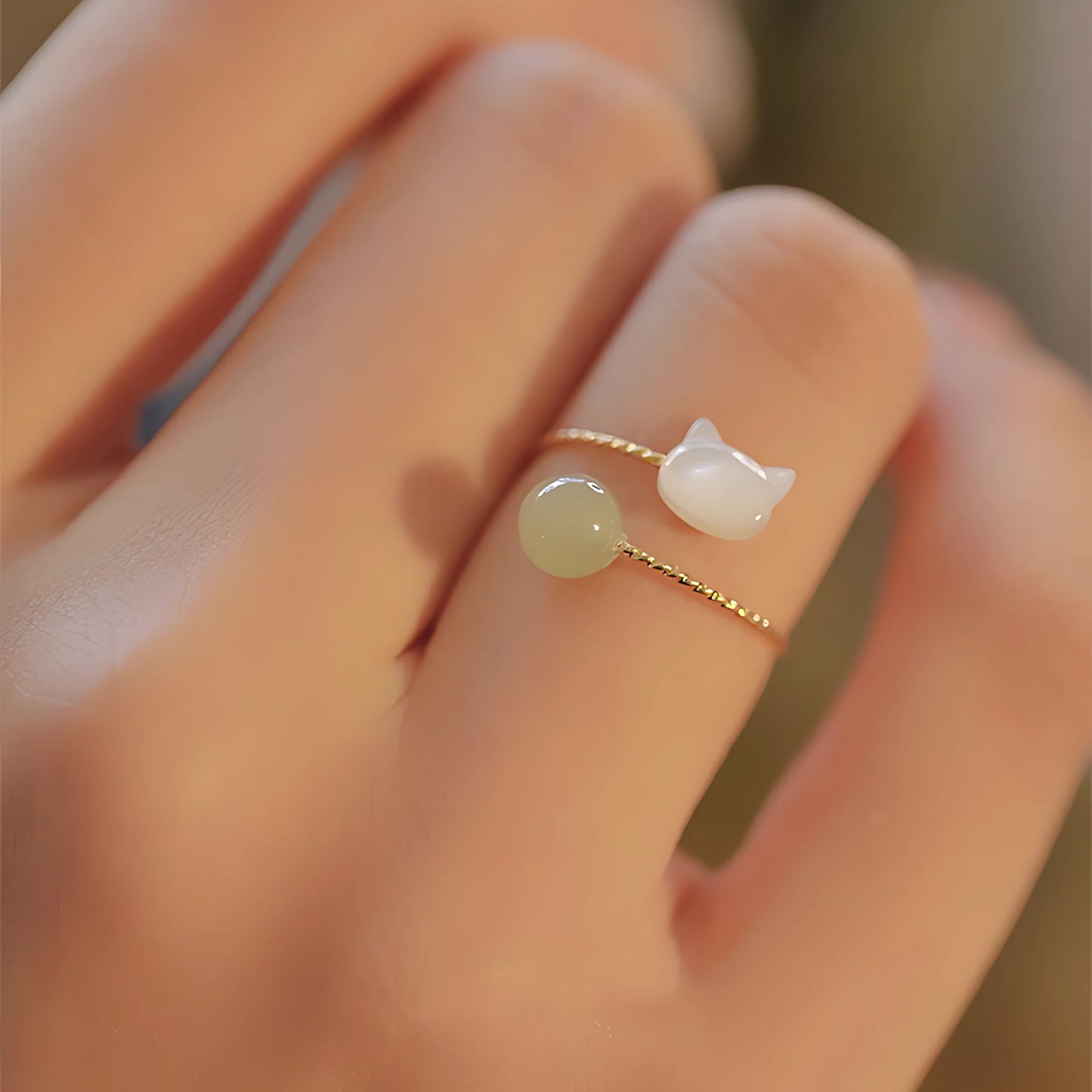 Sterling Silver Hotan Jade Geometric Ring For Women