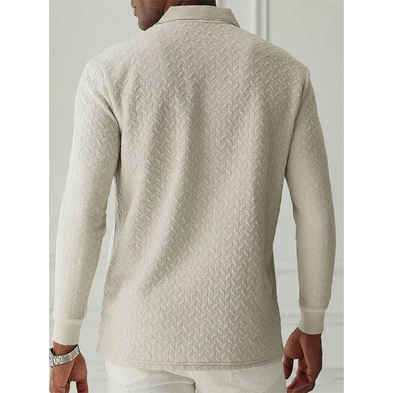 Men Long Sleeve Polo Shirt Breathable Polyester Office Polo T Shirt