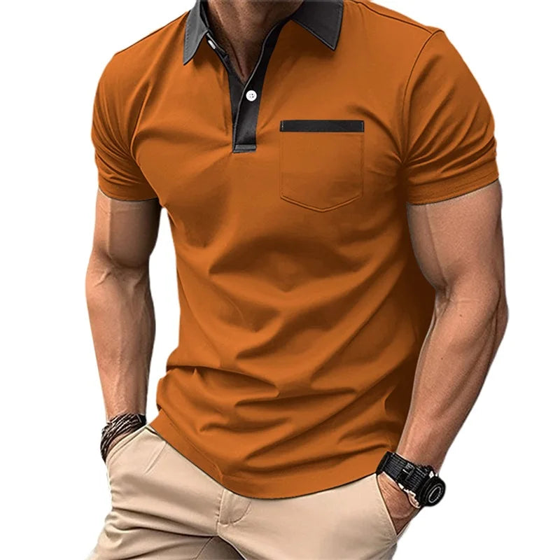 Men Patchwork Short Sleeve Turn Down Collar Button Up Shirt