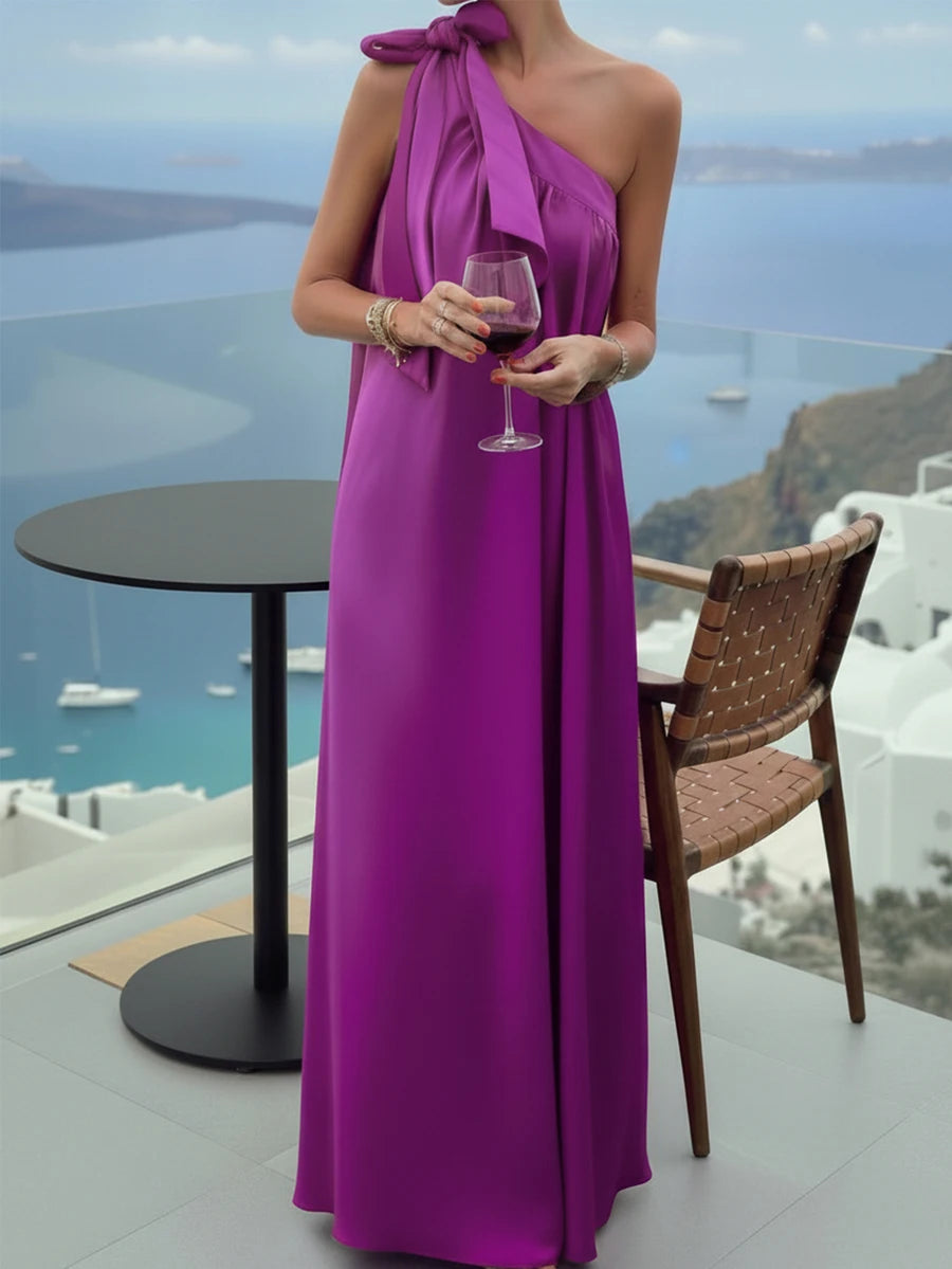One-Shoulder Draped Maxi Dress For Evening And Resort Wear