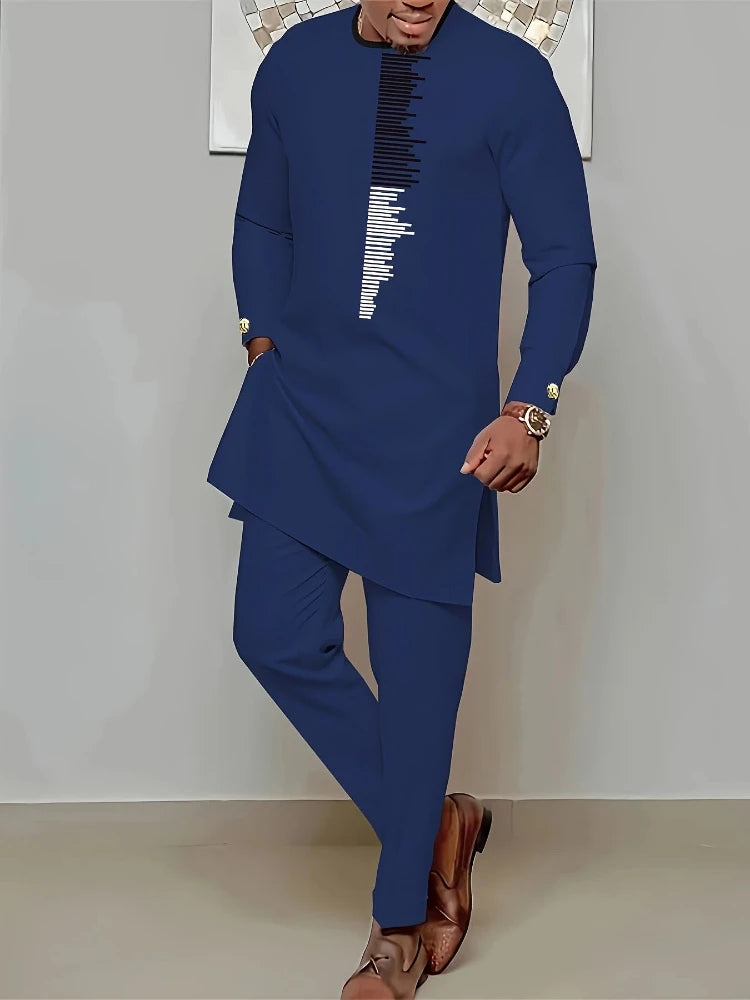 Men's Casual Long Sleeve Two-Piece Set Top and Trousers