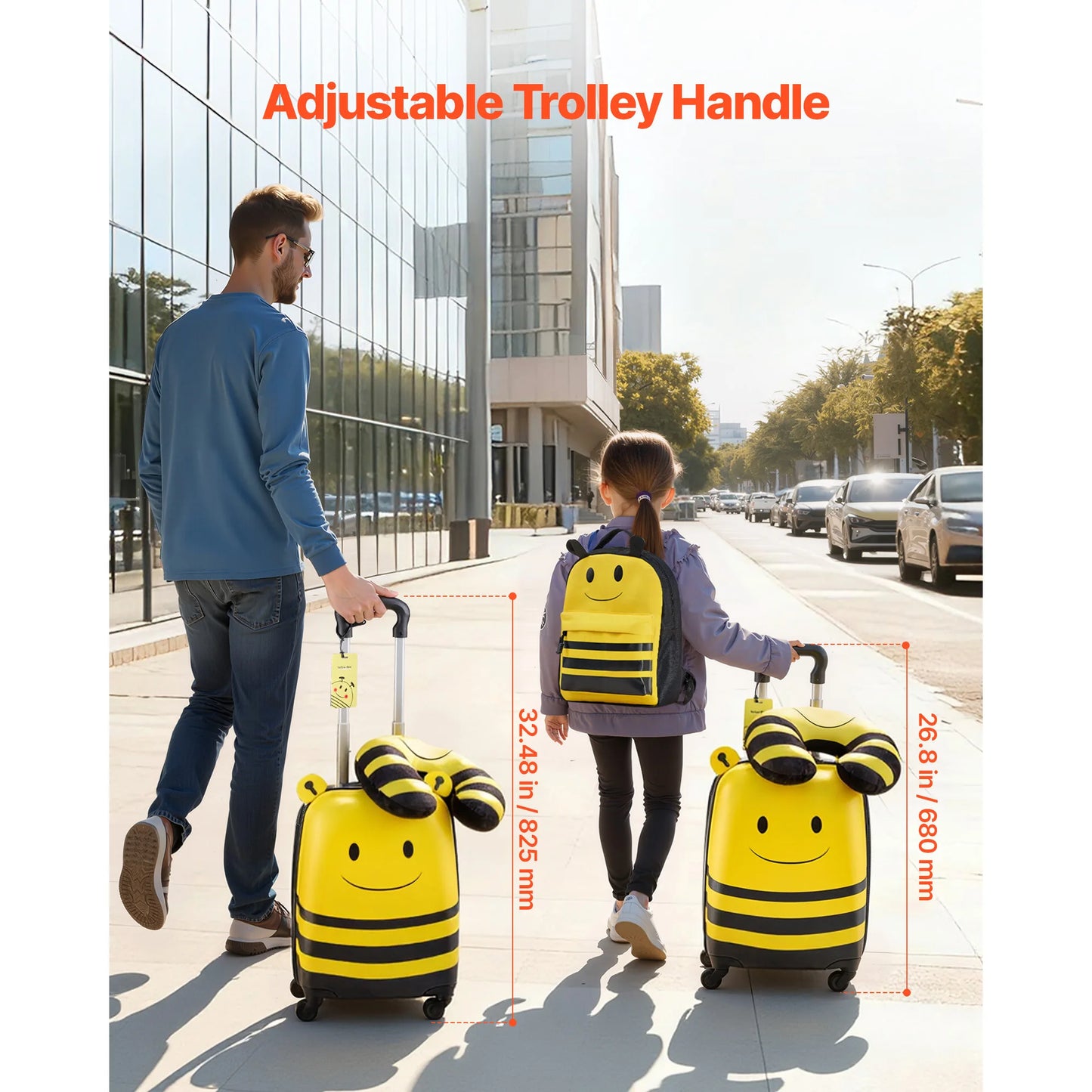 Kids Luggage Set 5 Piece Backpack Neck Pillow Lunch Bag Luggage Tag Bee Theme