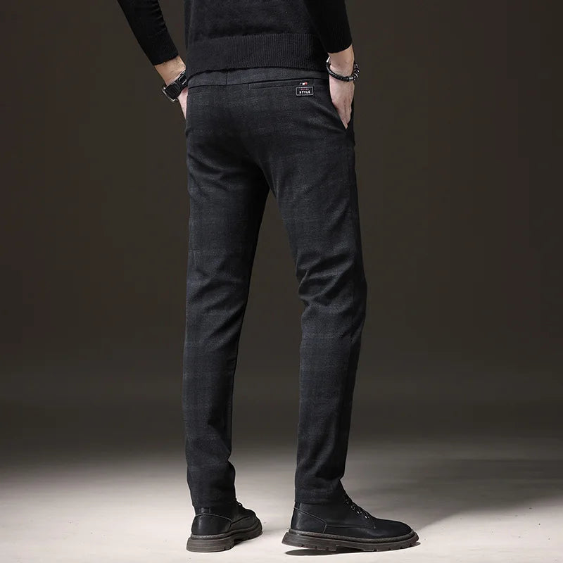 Men's Plaid Stretch Pants Regular Fit Casual Business Trousers
