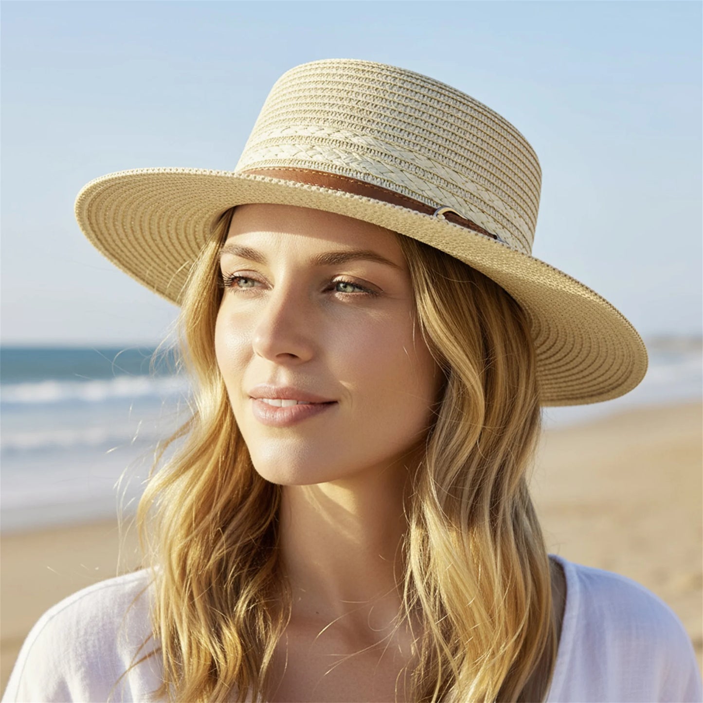 Women's Wide Brim Straw Sun Hat With Breathable Design