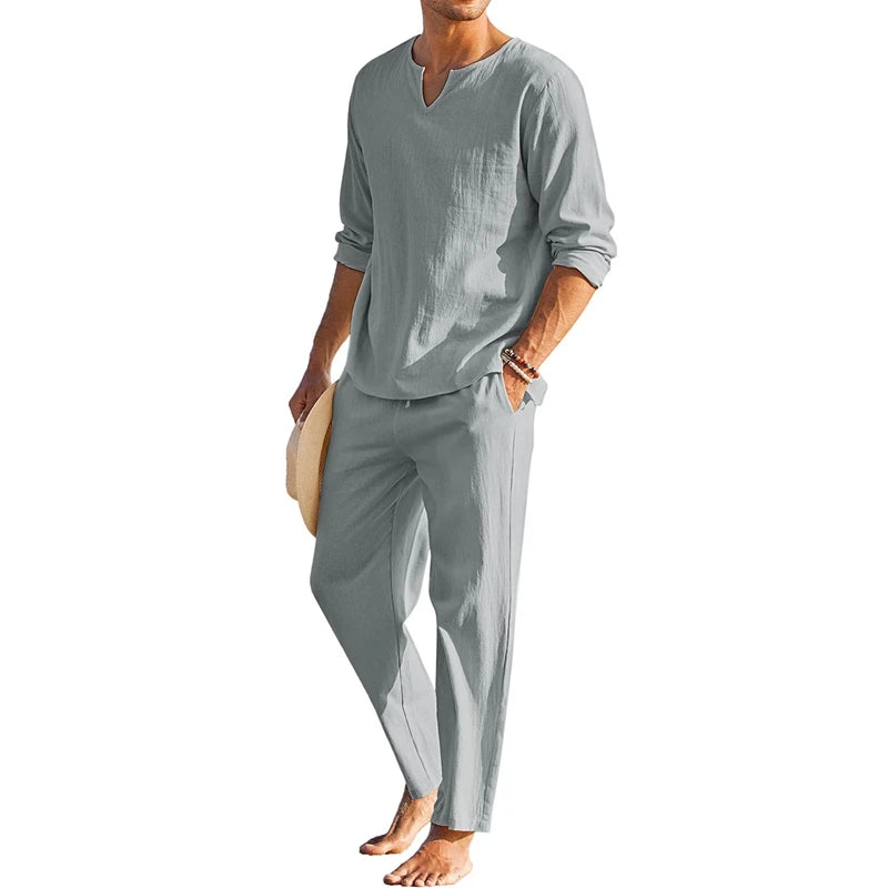 Men's Summer Loungewear Set Polyester Spandex Henley Shirt Pants