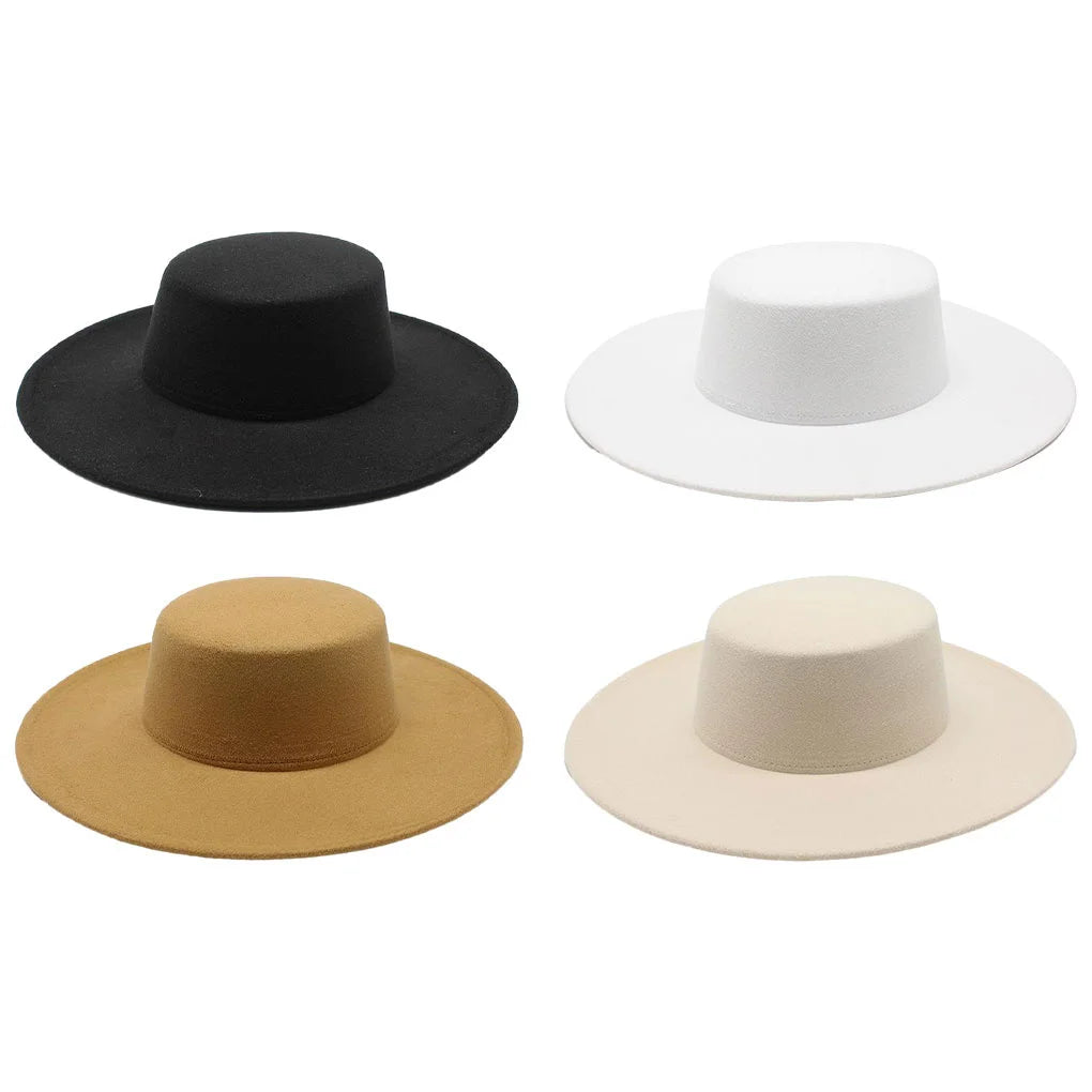 Women Felt Fedora Hat With Wide Brim Derby Style Winter