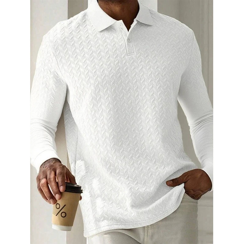 Men Long Sleeve Polo Shirt Breathable Polyester Office Polo T Shirt
