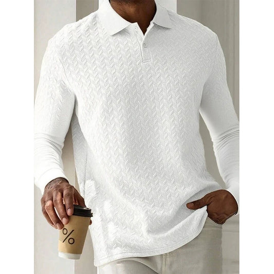 Men Long Sleeve Polo Shirt Breathable Polyester Office Polo T Shirt