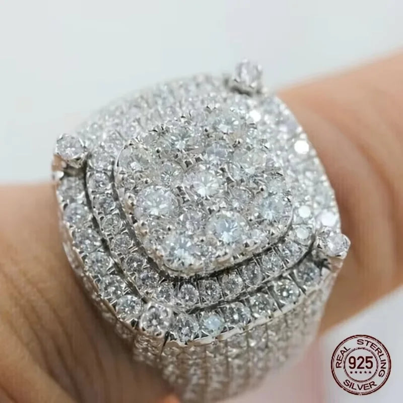 Men's Sterling Silver Cluster Engagement Ring