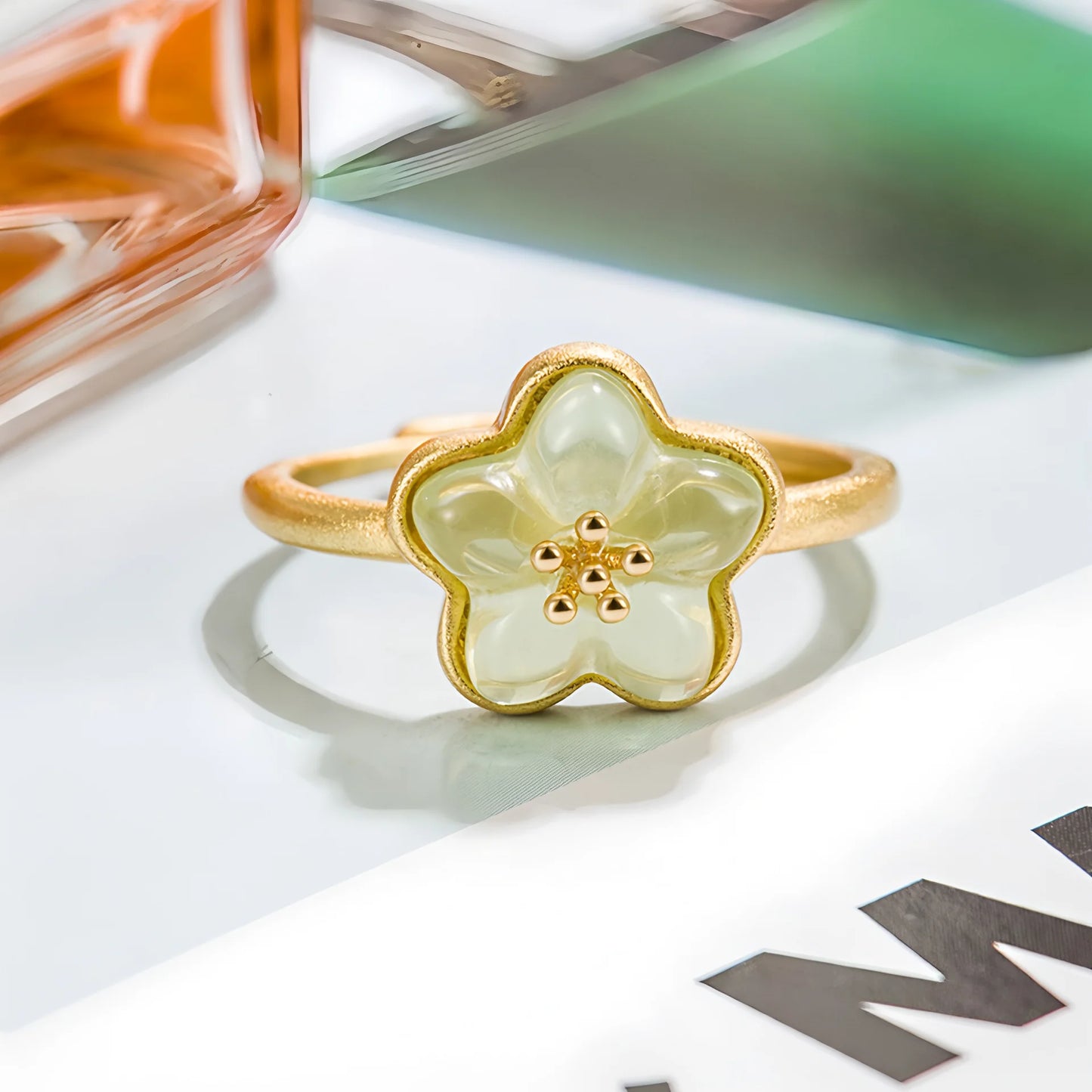 Sterling Silver Hotan Jade Geometric Ring For Women