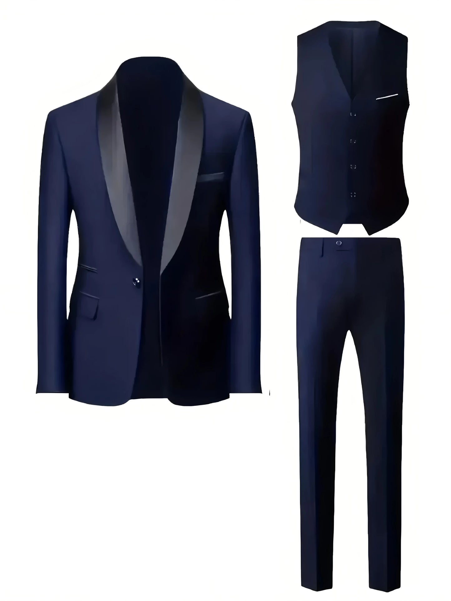 Mens Formal Suit Set Jacket Vest Pants Trousers Blazer Waistcoat