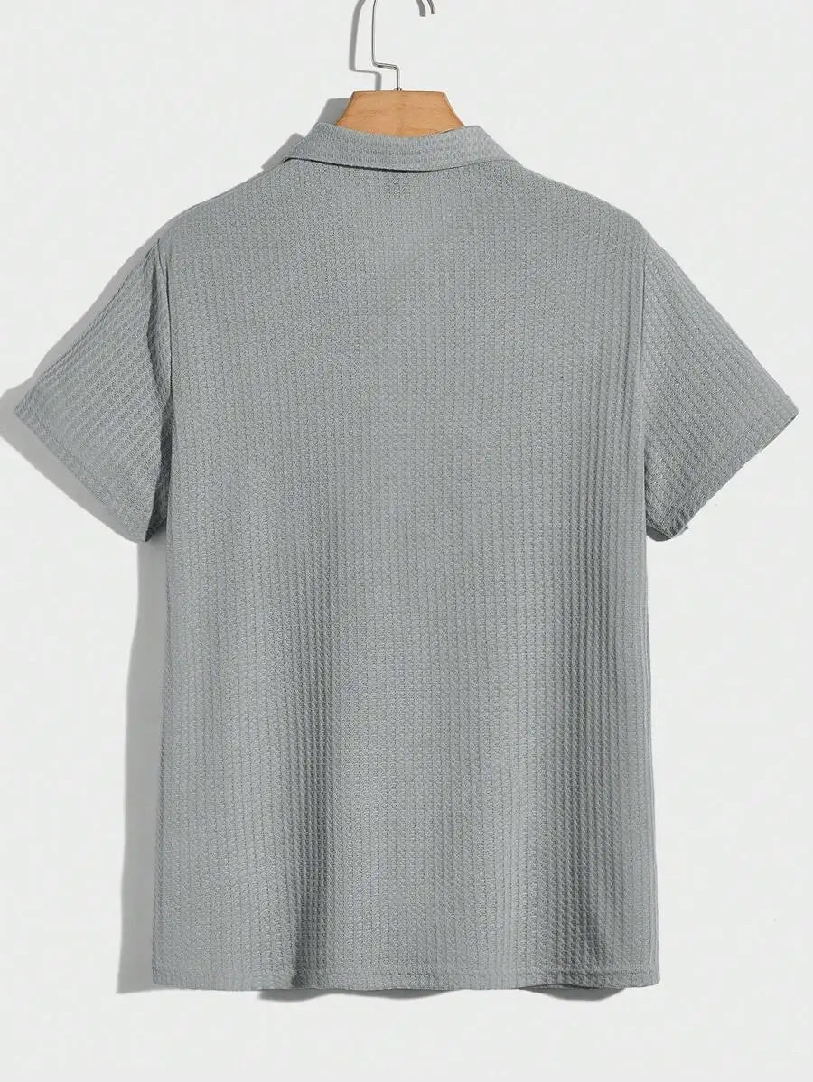 Mens Solid Waffle Knit Short Sleeve Polo Shirt Regular Fit