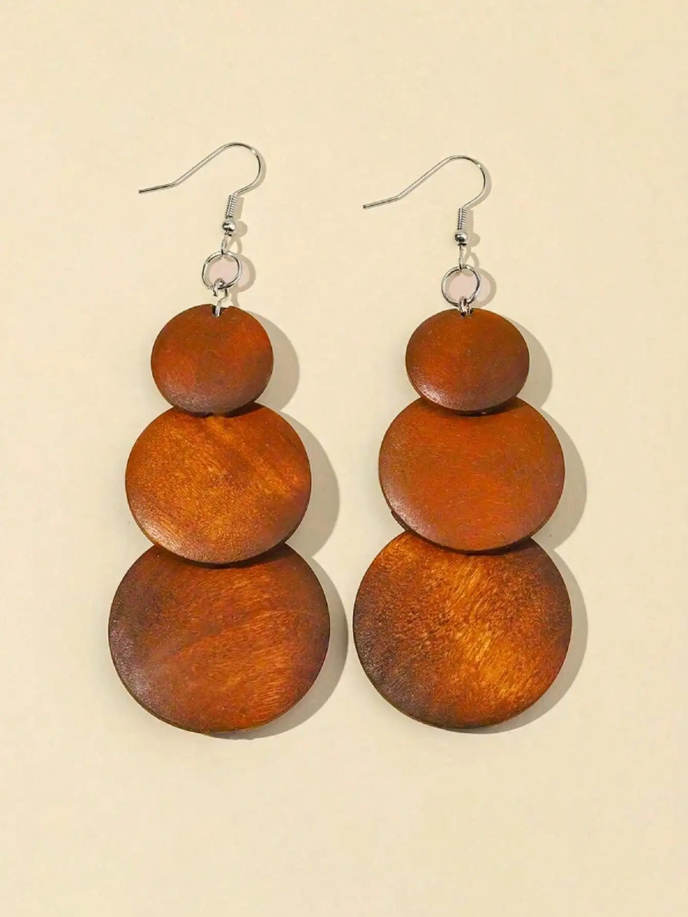 Vintage Wooden Dangle Earrings Set Five Pairs Boho Statement Jewelry