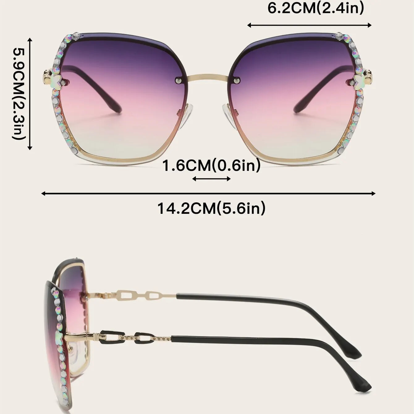 Rhinestone Rimless Fashion Sunglasses Women Men Gradient UV400 Protection