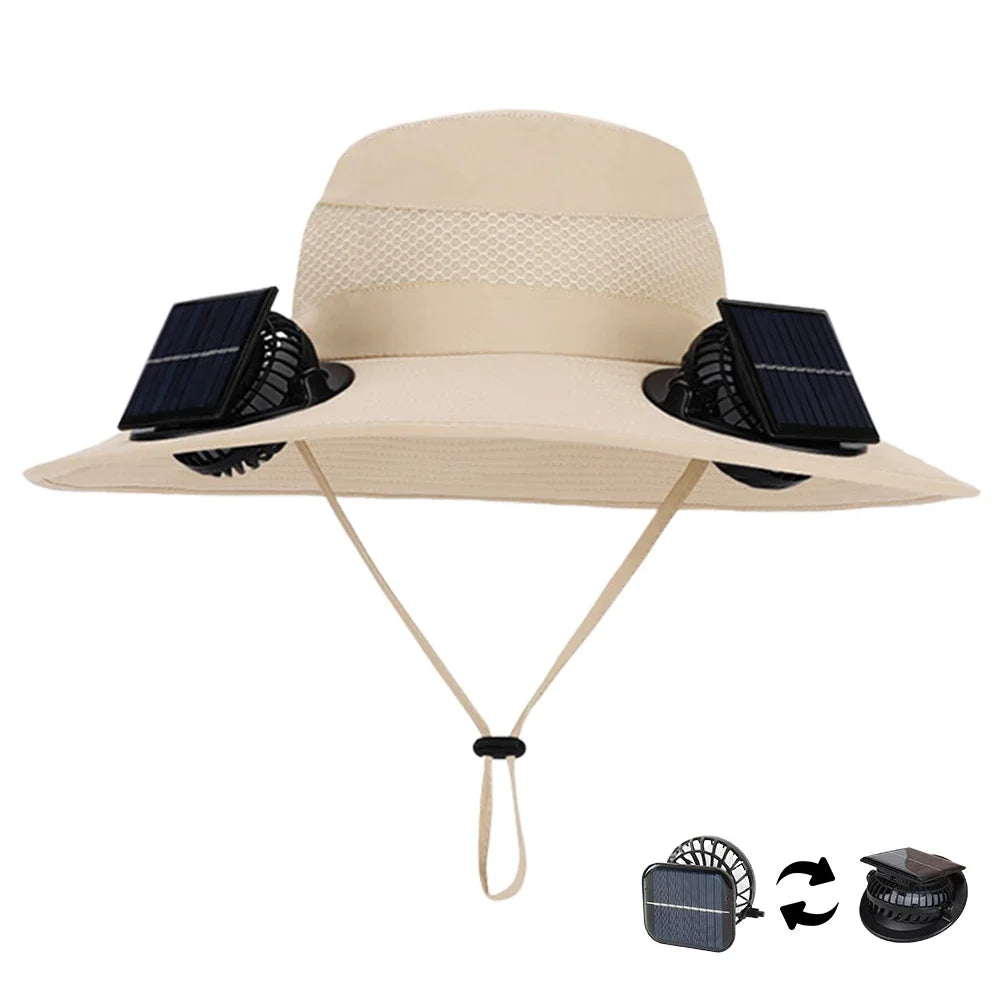 Solar Charging Fan Wide Brim Sun Hat UV Protection