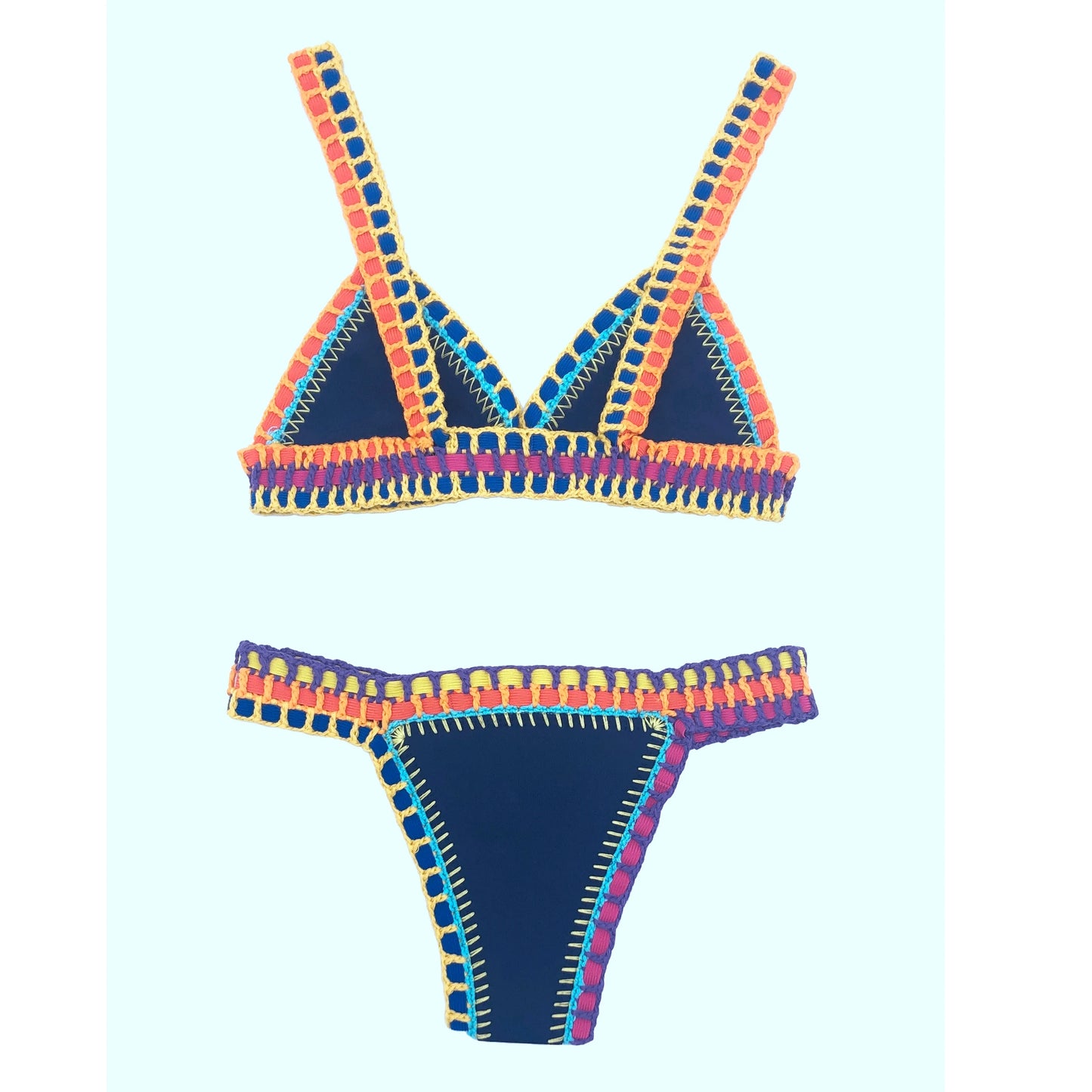 Women Patchwork Two Piece Crochet Knit Bikini Set Swimwear
