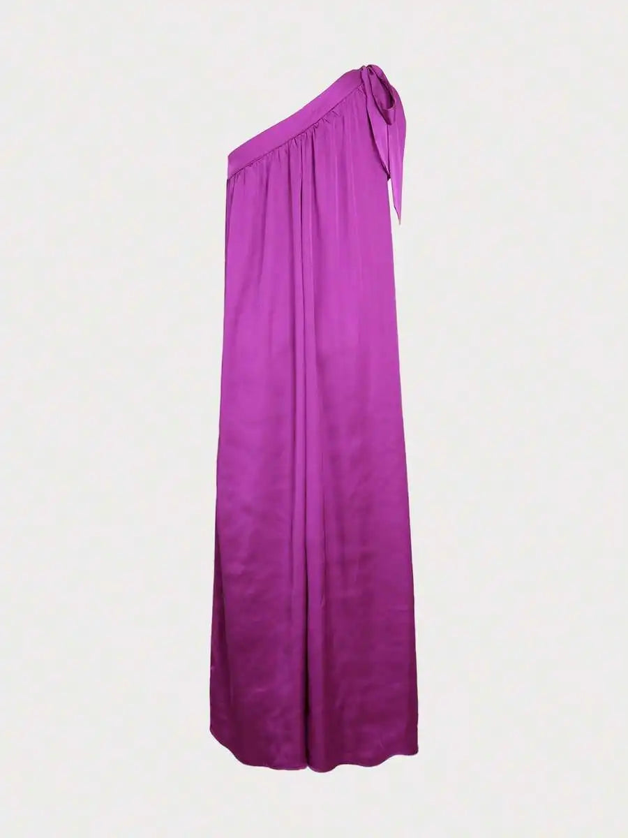 One-Shoulder Draped Maxi Dress For Evening And Resort Wear